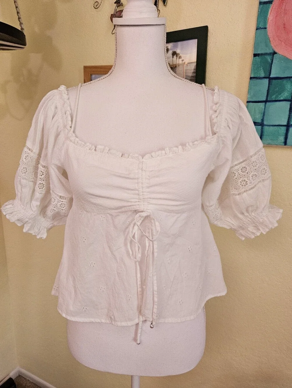 Free people White Peasant Tie-Front Women's Top Sz XS